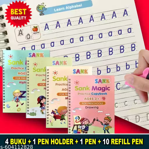 Sank Magic Practice Copybook, (4 BOOK + 10 REFILL+ 1 Pen +1 Grip)